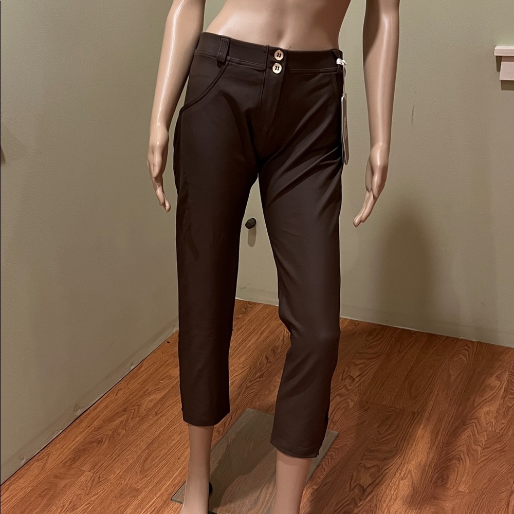Freddy Brown Slim Fit Cropped Pants faux leather size XL